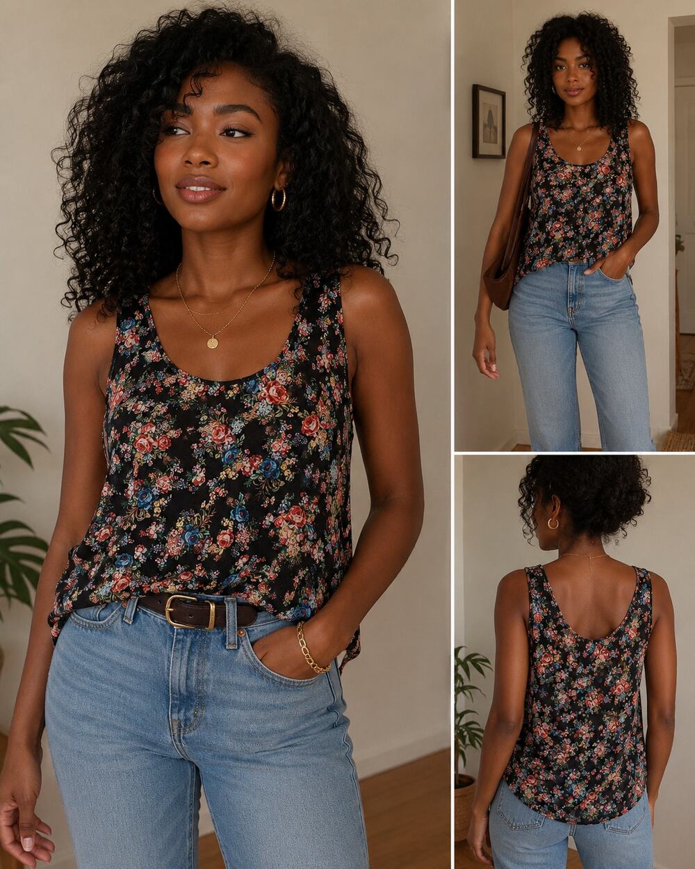 Ambiance Apparel Floral Sleeveless Tank Top Women’s 1X Black Sheer Boho